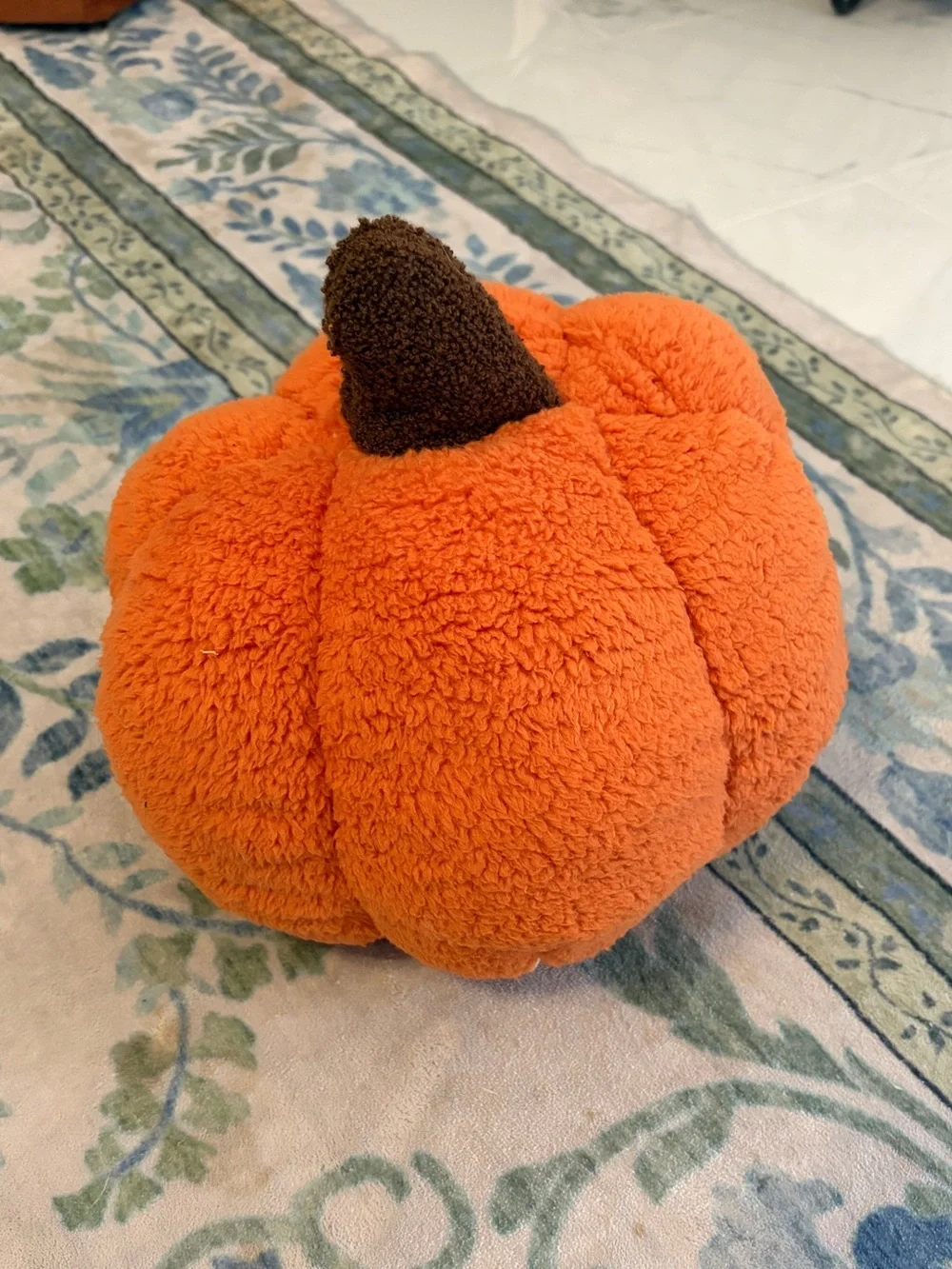 Plush Pumpkin Accent Pillow in Orange with Brown Stem